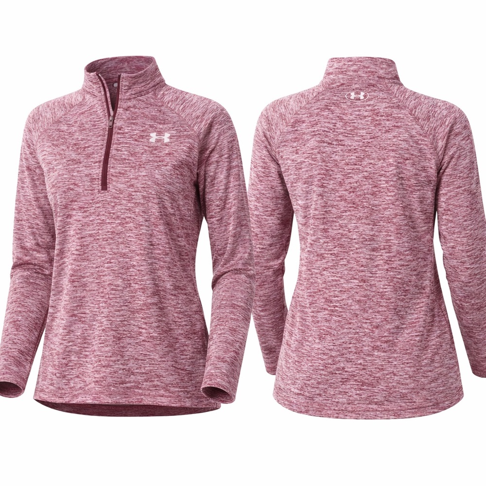 Under Armour Tech Twist Quarter Zip Pullover Med Burgundy Heather Athletic Top - Picture 11 of 12